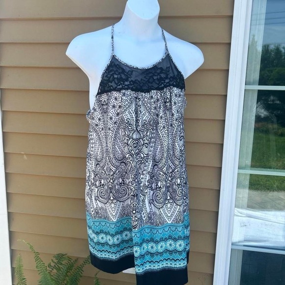The Unbranded Brand Dresses & Skirts - Y2k Black and white with teal geometric pattern size large Halter dress